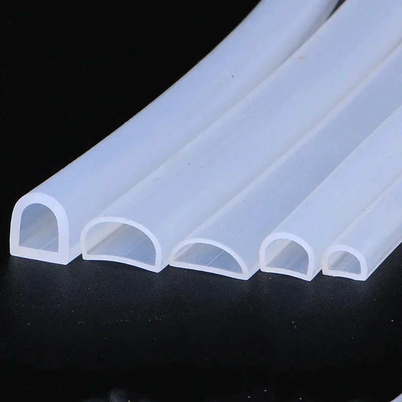 2-10M D Shape Silicone Rubber Sealing Strip Semi Circle Hollow High Temperature Self Adhesive Door Window Sound Insulating Strip