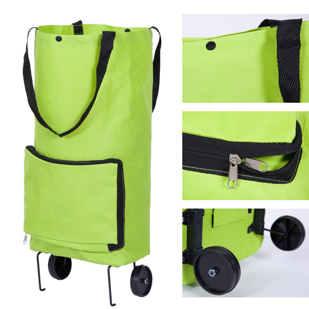 Folding Shopping Cart Bag Portable Grocery Tote Pulling Wheel Market Trolley Folding Pull Cart Trolley Bag Shopping Cart Bag