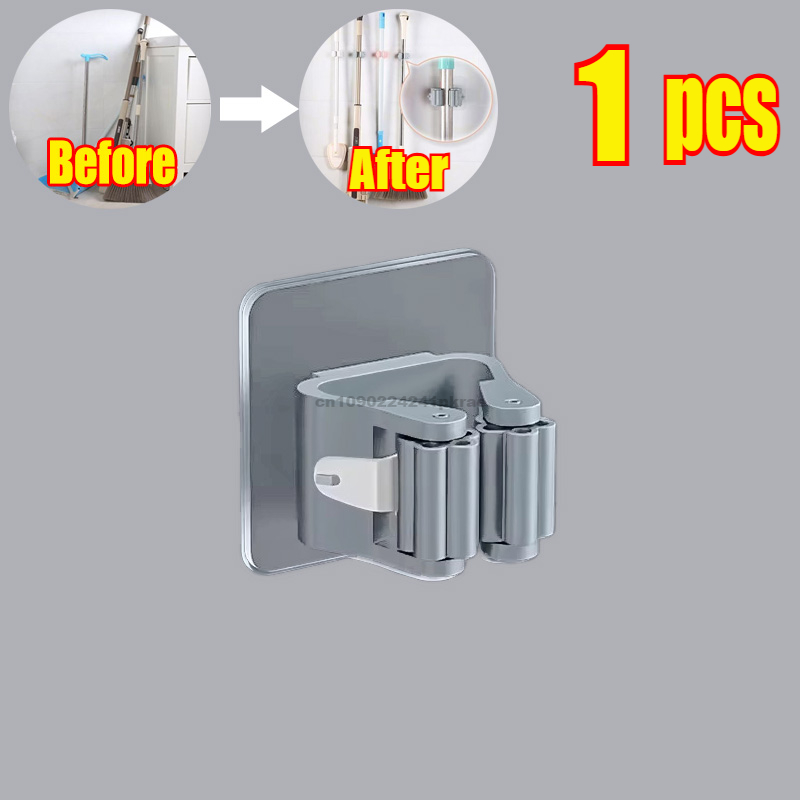 Self-adhesive Mop Holder Broom Stand Wall Mounted Mop Support Sweeping Brush Hook Storage Organizer Bathroom Kitchen Accessories: Negro