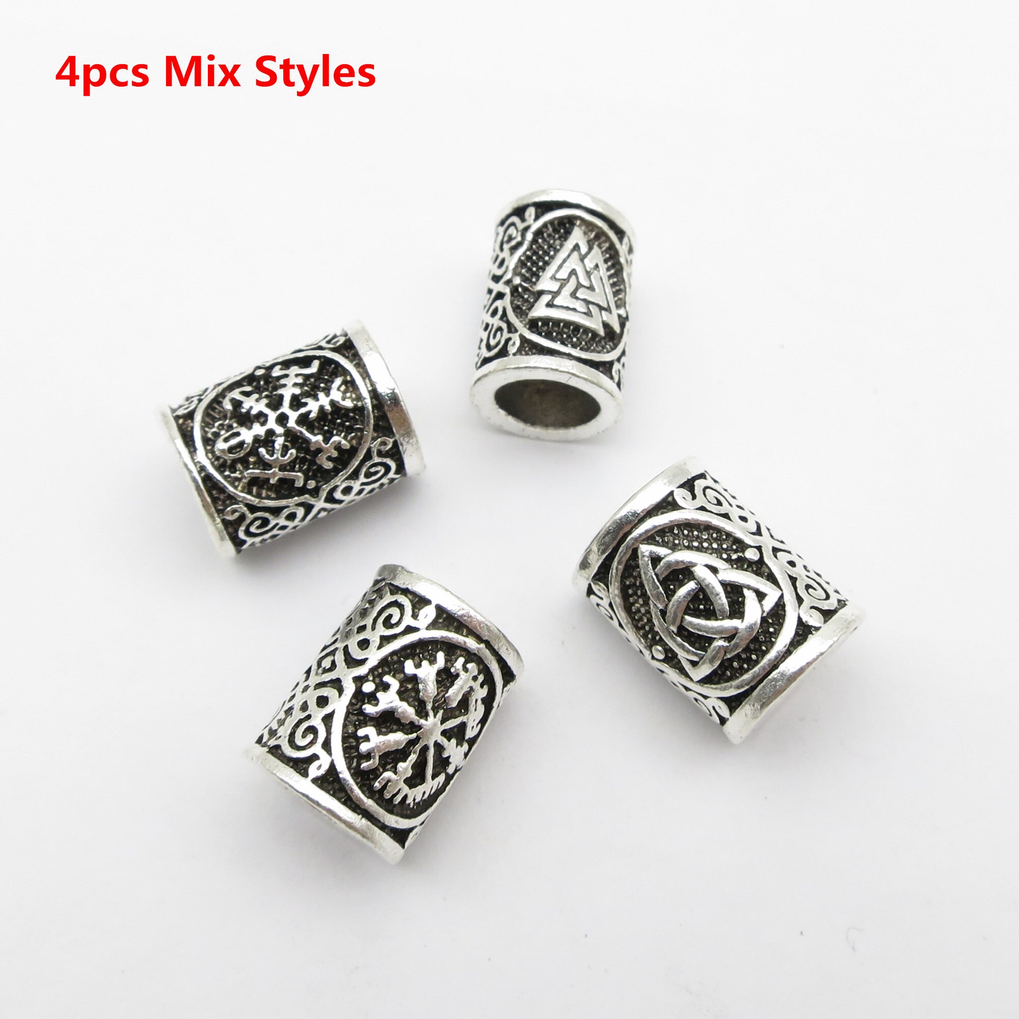 6Pcs/2Pcs Big Hole Rune Metalen Viking Sieraden Kralen Voor Haar Baard Dreadlock Vlecht Kralen Ringen Buizen mannen Vrouwen Haar Accessoires: 5pcs Mix Styles
