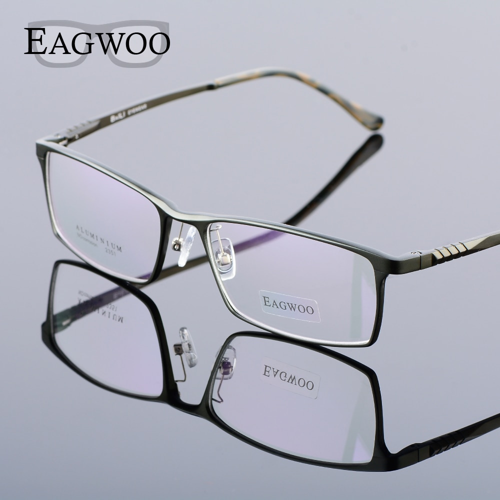 Eagwoo, gafas graduadas de cara ancha de aluminio para hombres, montura óptica de borde completo, gafas de negocios, gafas grandes ligeras MF2351