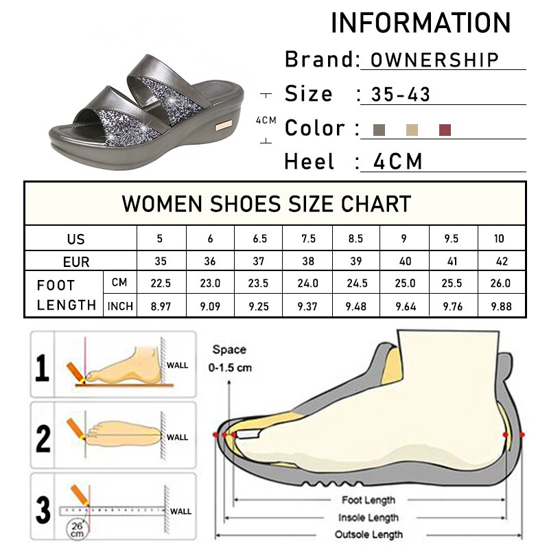 Femmes Bling cales femme été pantoufles dames plate-forme femmes en cuir PU femme chaussures de plage grande taille 43