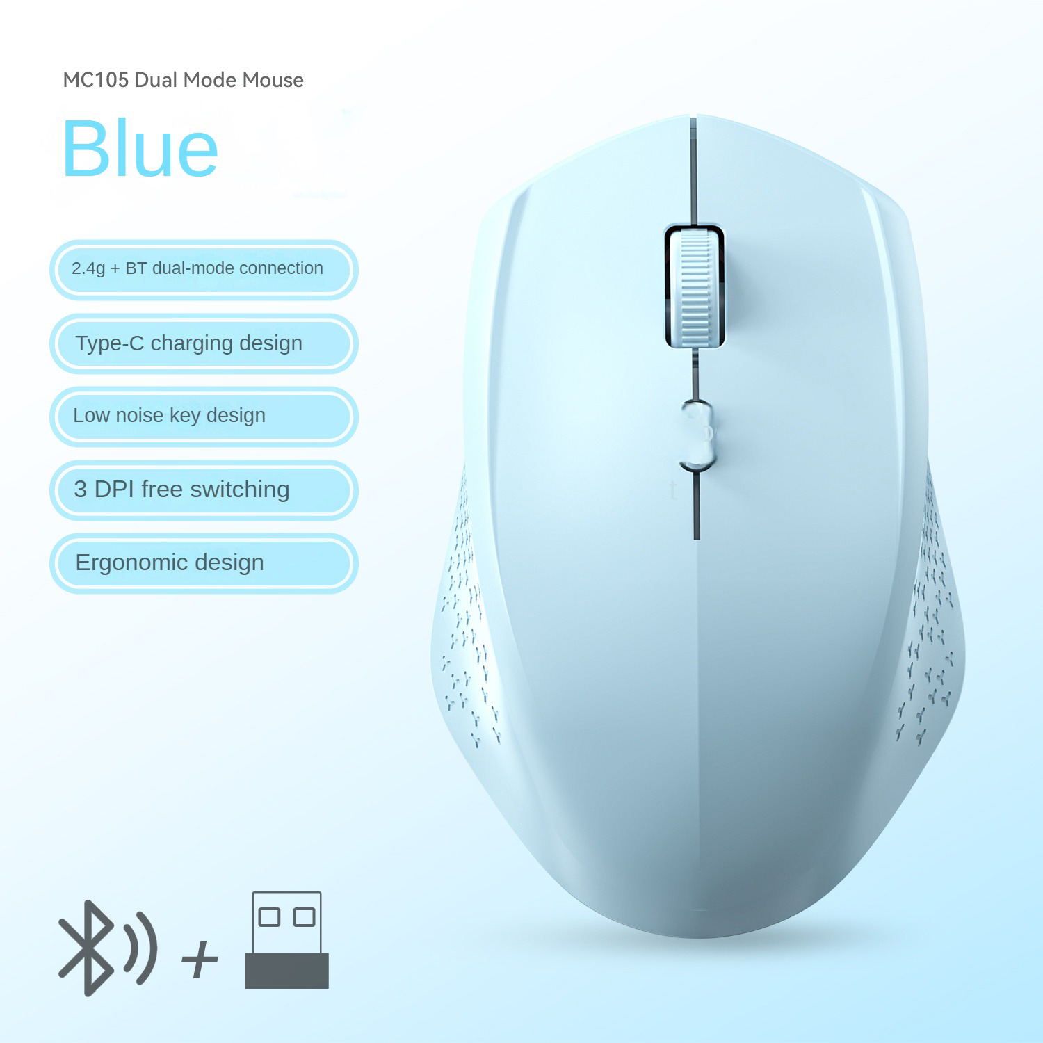 1600 DPI 2.4G/BT Dual Mode Wireless Mice Rechargeable Ergonomic Silent Bluetooth Mouse For Laptop/Notebook/iPad/Tablet/Mac book: DARKNESS