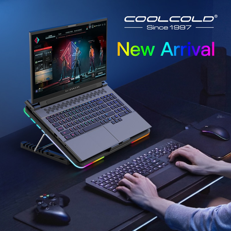 Coolcold Rgb Licht Base Koeler Notebook Zes Led Fan 10-15.6 Inch Gaming Laptop Cooler Cooling Pad Met Telefoon houder