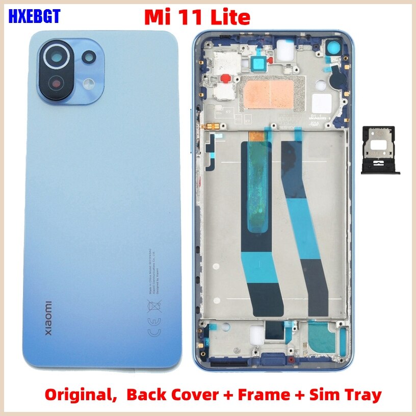 Xiaomi電話用のオリジナルのバックシェル,カメラレンズとSIM用のレンズを備えたフロントフレーム,Xiaomi Mi 11 lite用の5g