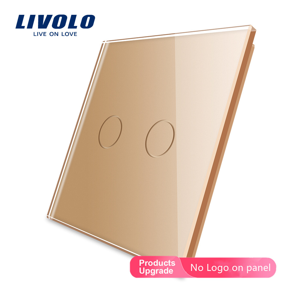 Livolo Luxe Witte Parel Kristal Glas, Eu Standaard, Enkel Glas Panel Voor 2 Gang Wall Touch Schakelaar, VL-C7-C2-11 (7 Kleuren): Golden