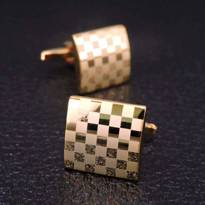 Gemelos de celosía dorada para hombre, pin de insignia de camisa de negocios