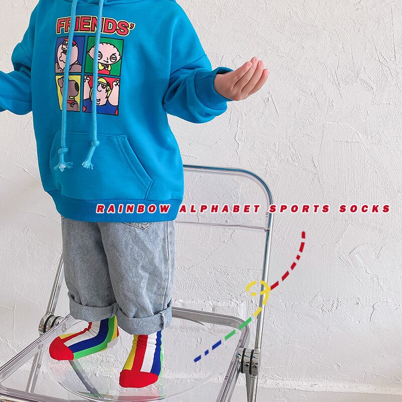 3 Paren/partij Kinderen Sokken Lente Koreaanse Mode Regenboog Strip Baby Sokken Kids Jongens Meisjes Katoen Sport Sokken