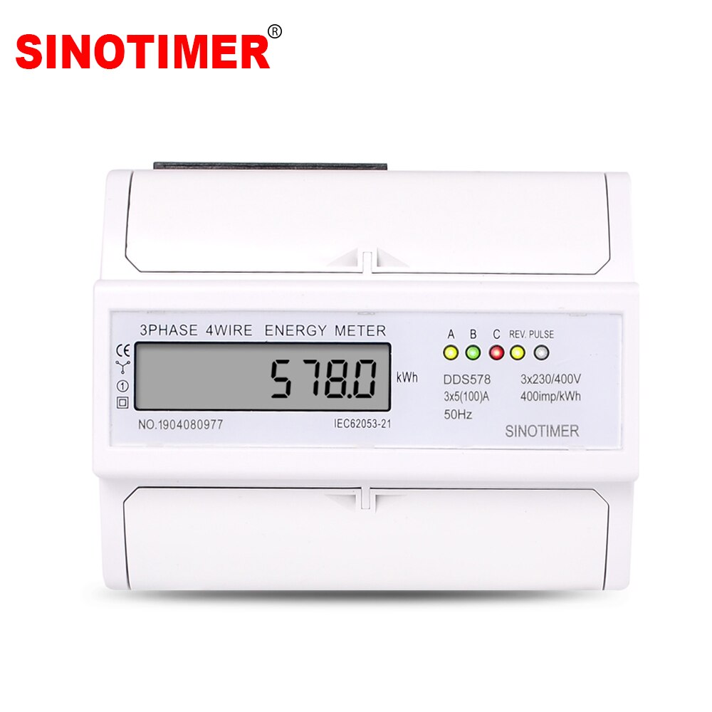 Heavy Load 100A Three Phase 380V AC Wattmeter Digital and Mechanical Analog Electricity Energy Meter 35mm DIN Rail Mounted