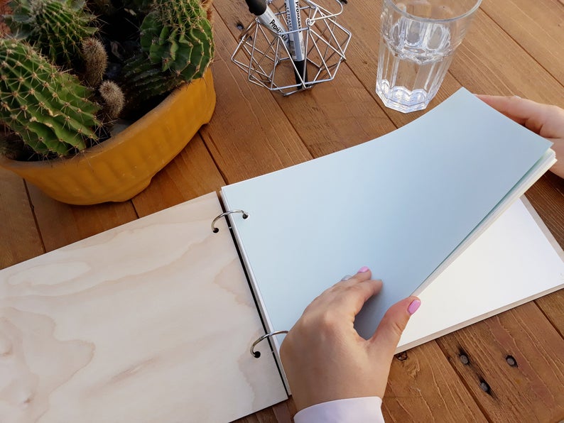 Gjestebok til bryllup, gjestebok i geometrisk bryllupstre, gjestebok med sekskantmonogram, alternativ bok, minnebok til bryllup