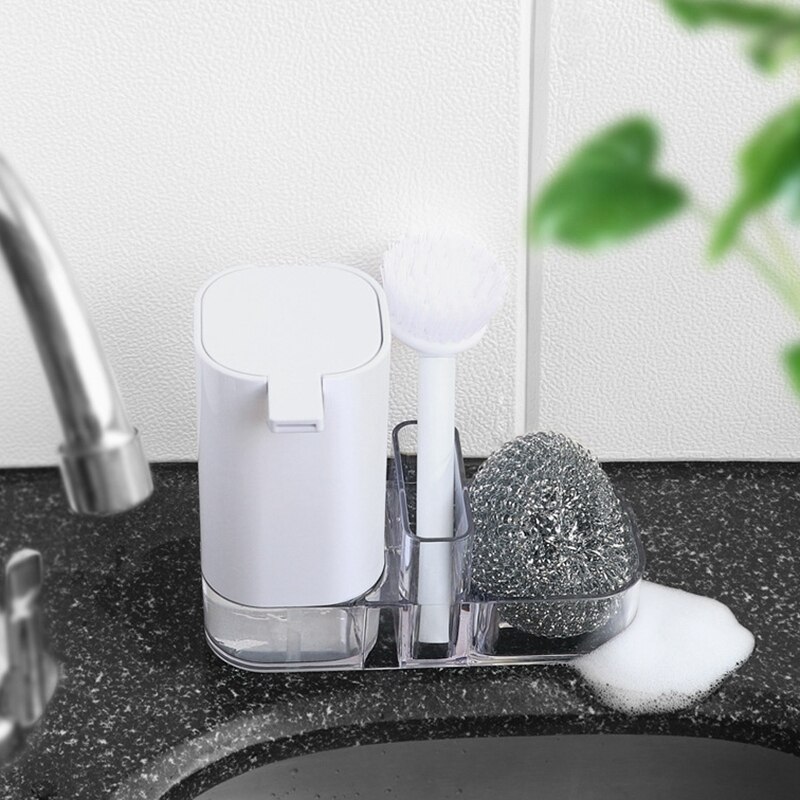 Plastic Kitchen Sink Countertop Liquid Hand Soap Dispenser Pump Bottle Caddy with Storage Compartment - Holds and Stores