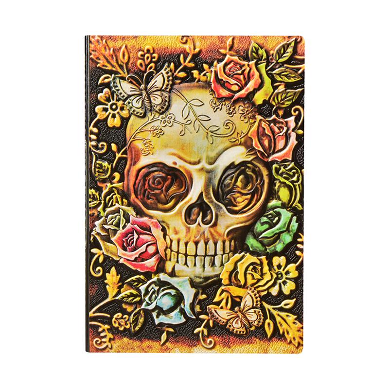 Embossed Skull Pattern Diary Notebook Hardcover PU Notebook Vintage Halloween A5 Diary Book (Random Style)