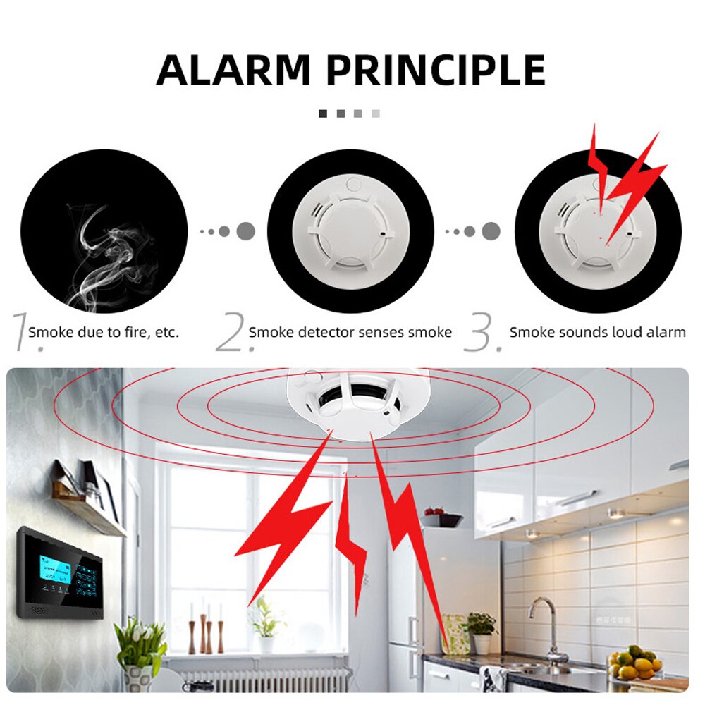 Wolf-Guard Wireless Fire Smoke Alarm Detector 85dB 433MHz Indoor High Sensitivity Stable Sensor for Home Security System