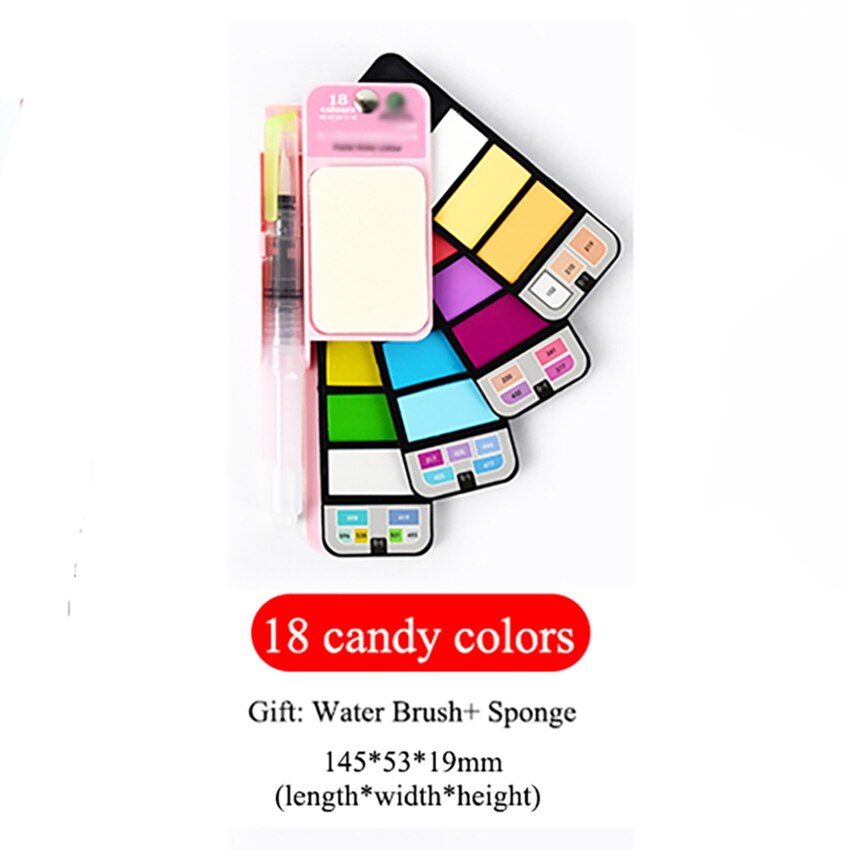 18/25/33/42 kleuren Opvouwbare Effen Aquarel Verf Set Fan Vormige Aquarel Met Water Borstel Pen wasbare Spons: 18 Candy Colors