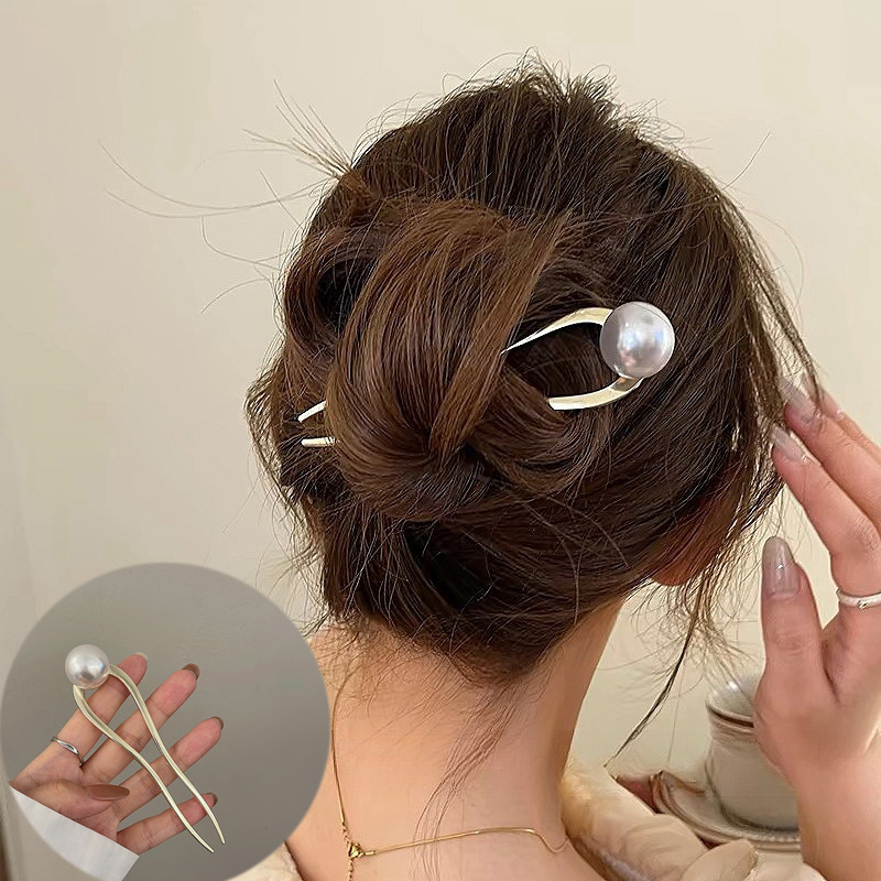 Nuevas horquillas de perlas coreanas en forma de U, pasadores de Clip de Metal para el cabello, palillos para el cabello para mujeres y niñas, accesorios para peinados,