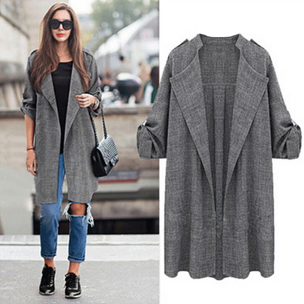 Mid-length Coat Casual Windbreaker For Autumn And Winter Spring Long Trench Coat Gray Warm Loose Plus Size Windbreaker