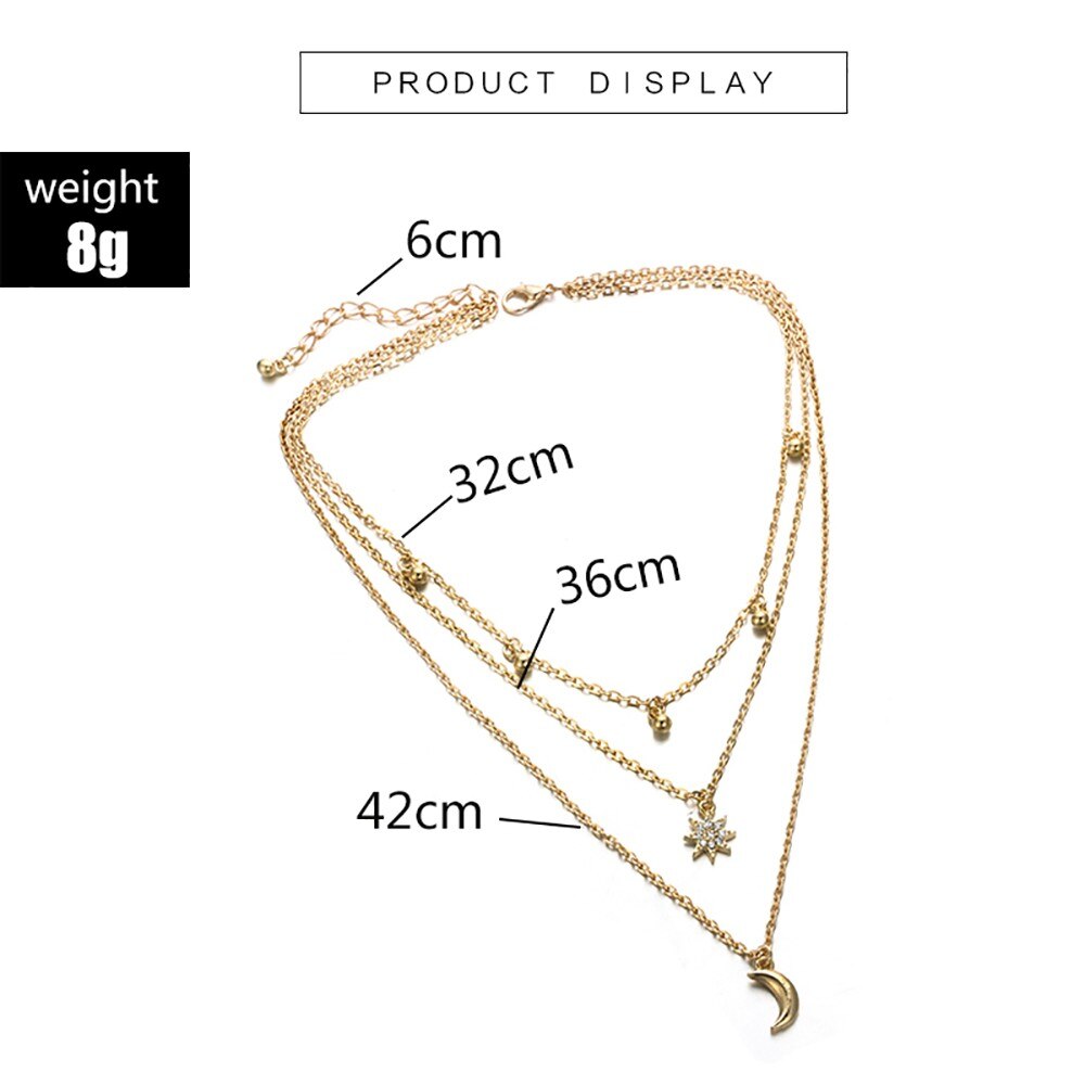 Trendy Multi-layered Necklace Pendant Gold Stars And Moon Non-slip Simple Necklace Clavicle Chain Jewelry Pendientes Mujer