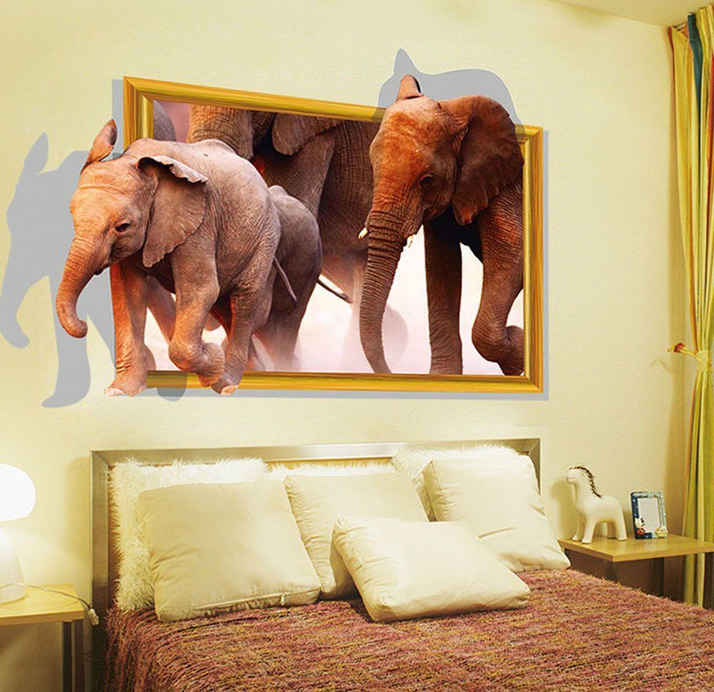 Home Decor Creativity 3D Cute Elephant Animal Removable Wall Stickers Room Decor Decal Vinyl Mural DIY 3D Wall Papers