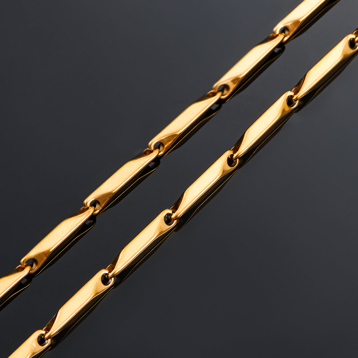 1 pieza Hiphop 3mm collar de acero inoxidable para hombres cadena cuadrada de roca collar de cadena de eslabones de bambú accesorio de joyería: 50 cm / Color amarillo dorado claro