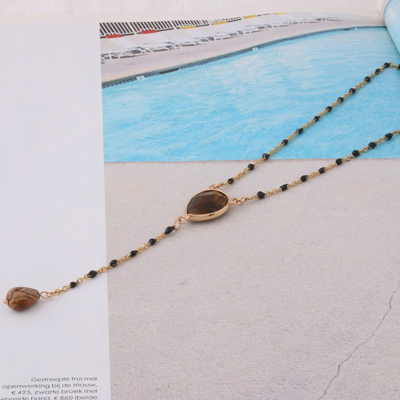 Neuduwofu roestvrijstalen ketting met natuursteen hanger, korte ketting voor dames, roze stenen sieraden: 1