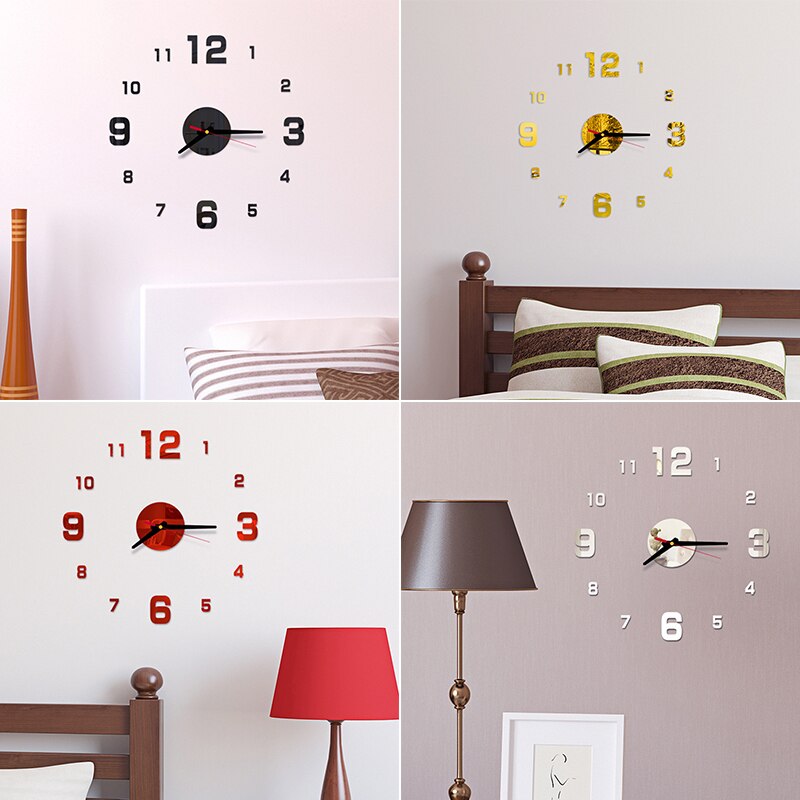 3D Acrylic Wall Clock Mirror Surface Sticker Home Office Room Decoration Red, Black, Gold, Silver (As Pictures Show)