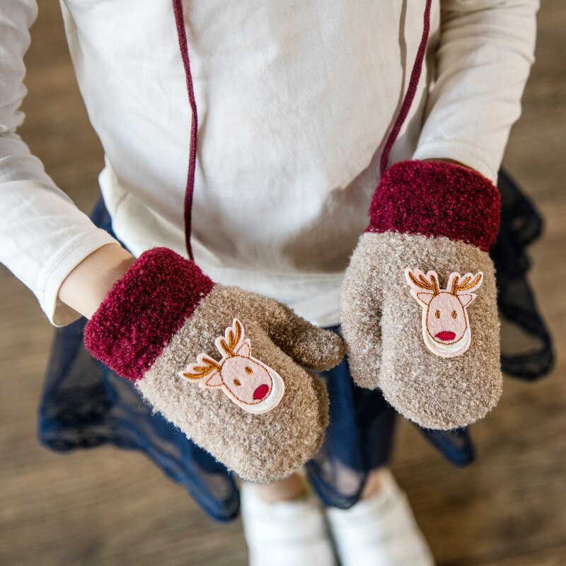 2-6 år børn handsker vinter dreng pige strikkede handsker vanter tyk varm reb fuld finger jul hjorte vanter kid handsker