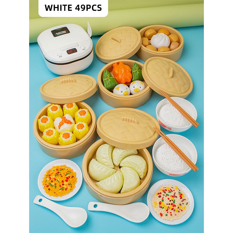 Simulation Plastic Foods Cookware Pot Pan Children Kitchen Toys Stickers Pretend Play Miniature Play Food For Girls Doll Food: 49pcs4