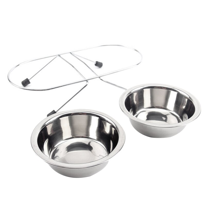 -Stainless Steel Double Bowl Dog Cat Feeder Elevated Stand Raised Dish Feeding Food Water Pet