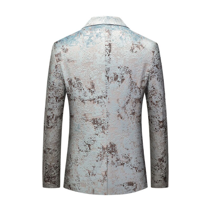 PYJTRL Men's Vintage Floral Print Jacquard Blazer Men Business Leisure Single Button Suit Jacket Autumn Singers Coat