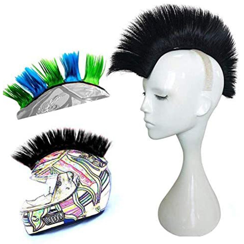 Pelucas sintéticas universales para bicicleta, casco reutilizable de moto, Hawks Mohawk, accesorios de carreras para exteriores, pegatina para el pelo, color sólido: Black