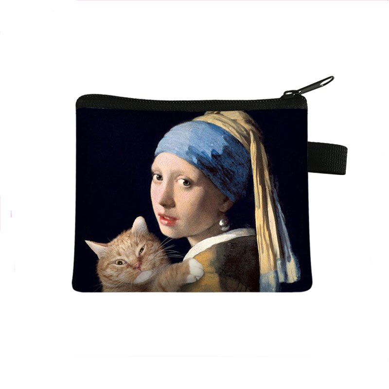 Van gogh/michelangelo/da vinci bolsas de moedas arte mulheres batom bolsa estrelado/senhora mini bolsa de cartões: lqb-art11