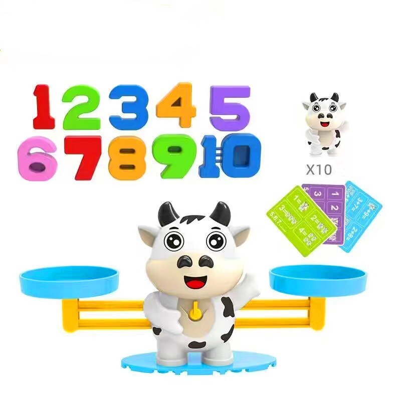 Balance Math Game Educational Toys STEM Learning Material Counting Toys - Fun Scale Balancing Toy Set for 3 + Years Old: Small Cow