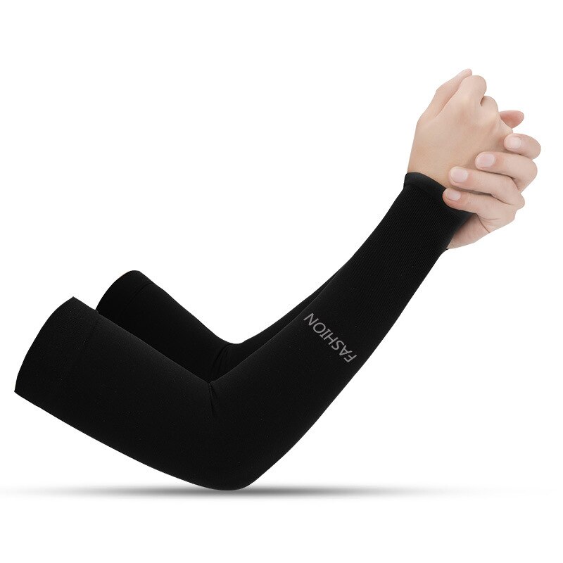 1 Pair Outdoor Cycling Riding Sun Protection Ice Silk Arm Sleeves Bicycle Arm Support Protector Hand Sleeve Cover Cooling Sleeve: Fingerless black