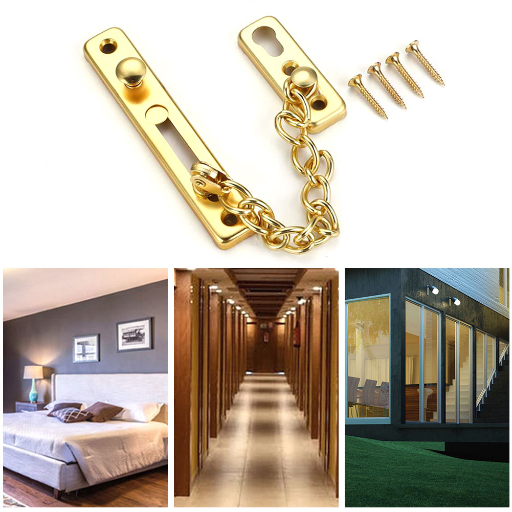 Door Chain Lock Stainless Steel Security Chain Guard Spring Anti Theft Press Heavy Duty Polished Latch Screw Guard Accessories