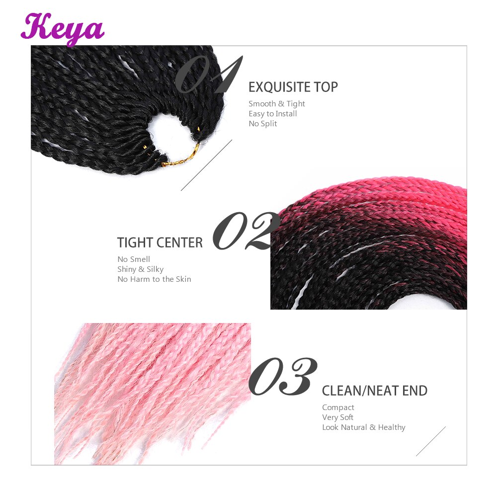 Ombre Pink Crochet Box Braids 24 Strands Synthetic Crochet Hair Extensions 24 Inch Heat Resistant Fiber Braiding Hair