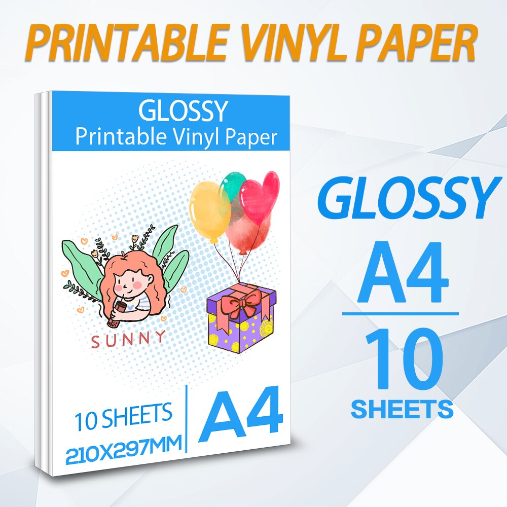 30 Sheets Printable Vinyl Sticker Paper Glossy A4 Self-Adhesive Inkjet Printer Paper for Inkjet Printer Waterproof copy paper: 10 Sheet Glossy