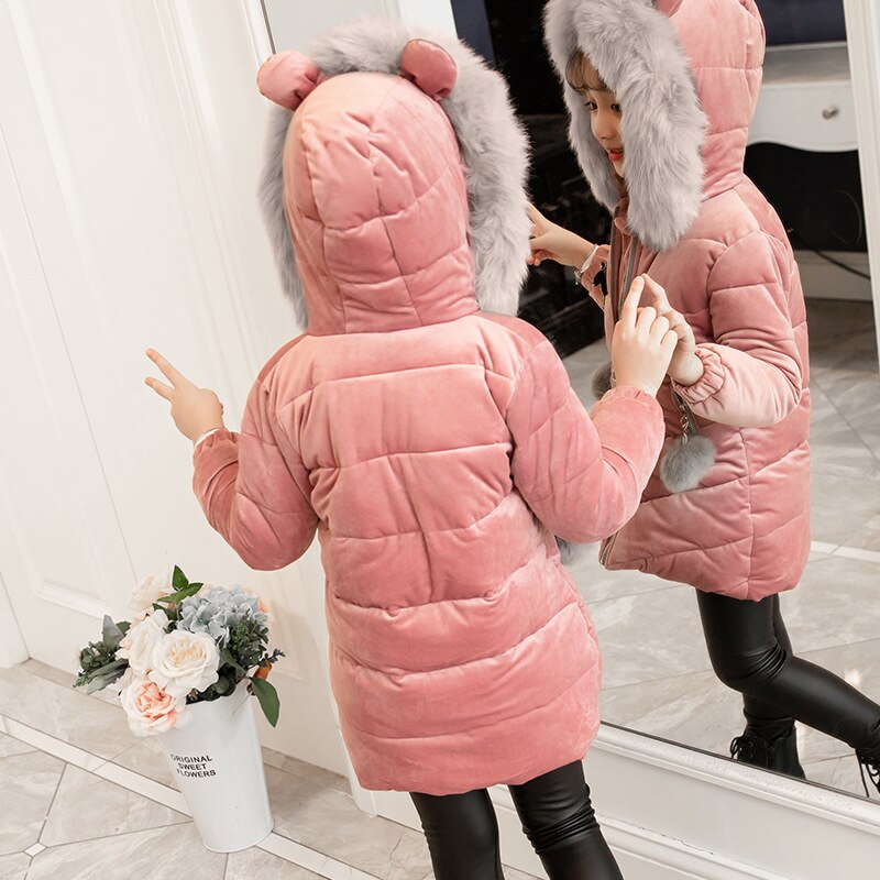 Girls' Warm Cotton Clothes Mid-length Padded Coat Winter Plus Velvet Padded Jacket