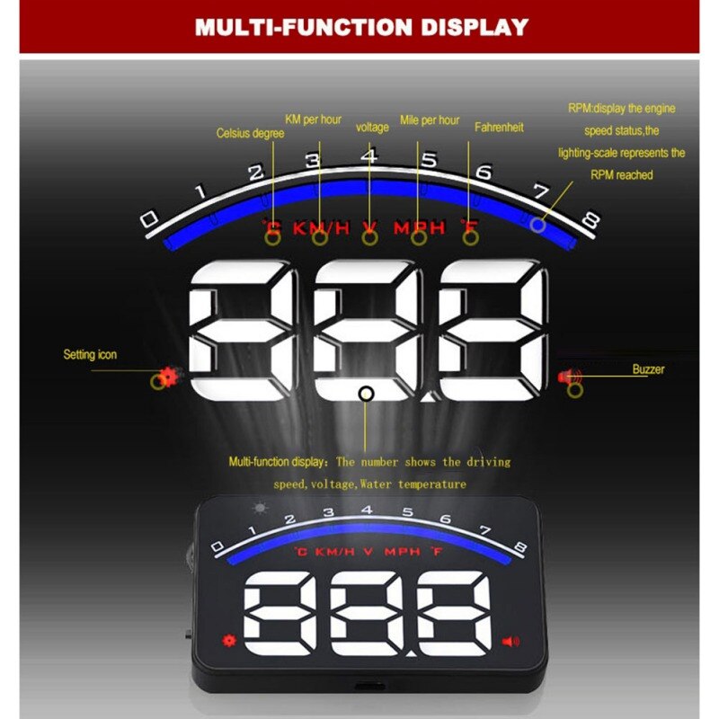 M6 HUD Head Up Display Car-styling Hud Display Over-speed Warning Windshield Projector Alarm System Universal Auto
