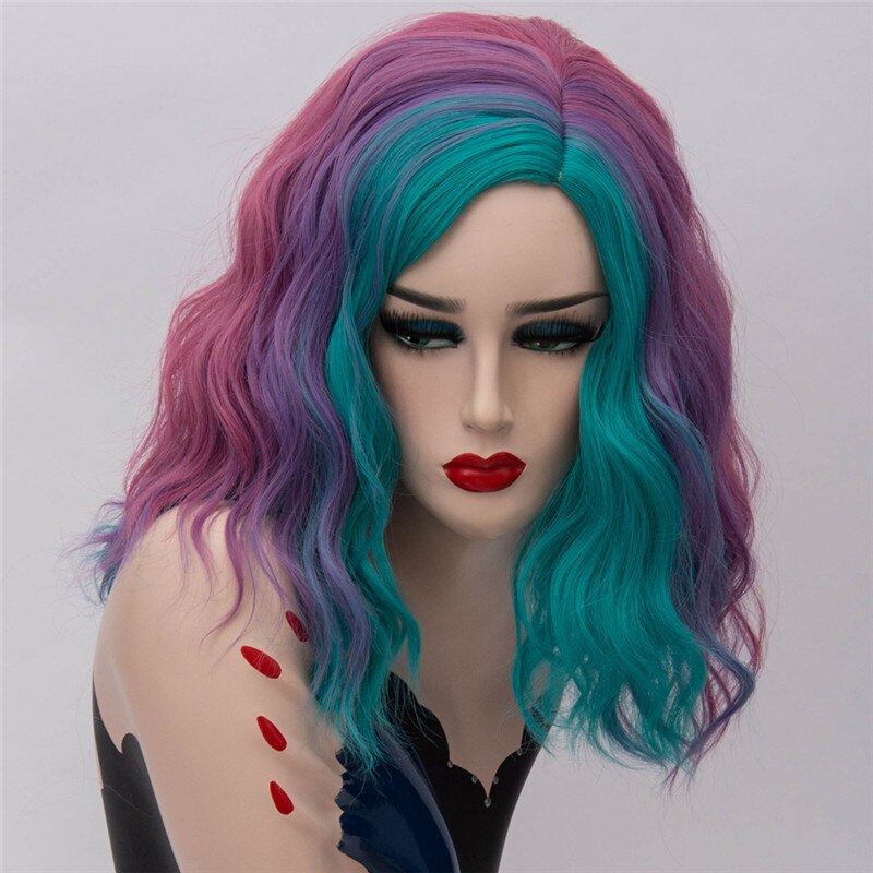 Viclig peruka robić Cosplay dla kobiet czarny biały zielony fioletowy niebieski szwy gradient tęcza kolorowe peruki kręstożek krótkie włosy syntetyczne: FIOLETOWY