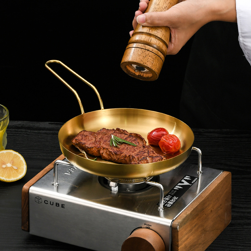 Durable Stainless Steel Golden Sliver Frying Pan Steak Skillet Roasting Cooking Pots Kitchenware Kitchen Cookware Accessories
