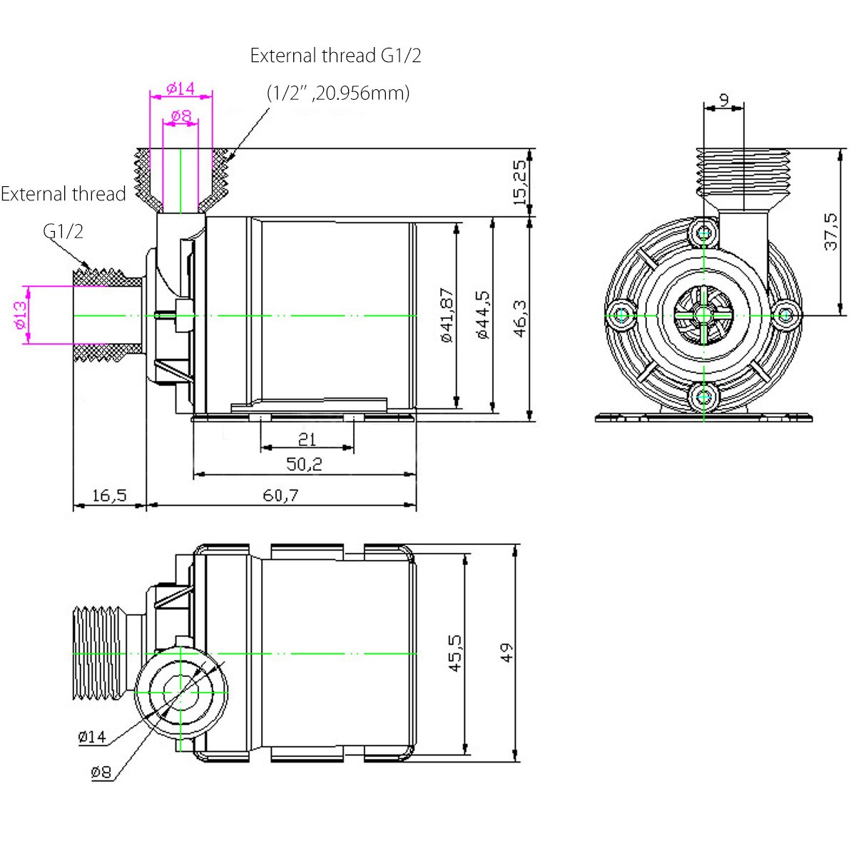 800L/H 12V DC 5M Submersible Water Circulation Pump Solar Brushless Motor