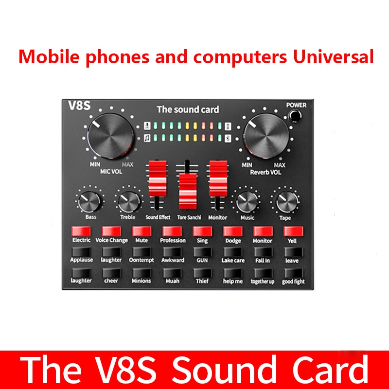 V8S Multifunctional Live Sound Card Live Usb Bluetooth External Sound Card with mic For Mobile Computer Audio Interface