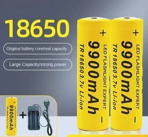 9900mAh 18650 lithium battery 3.7V -large capacity,rechargeable+charger,compatible with flashlights, radios,and MP3 players