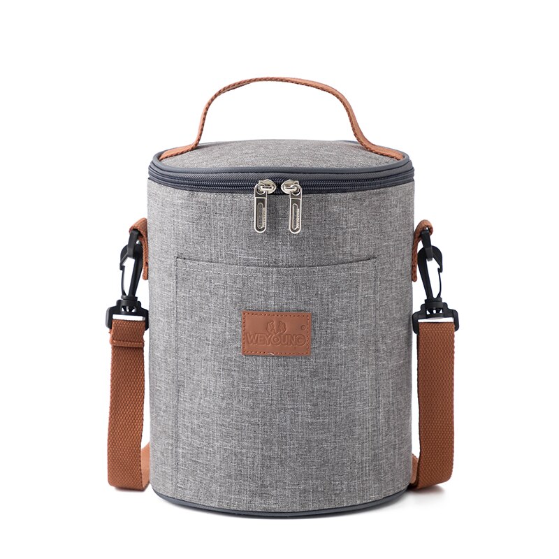 ¡Novedad de ! Bolsa de almuerzo aislante redonda, bolsa de almuerzo para estudiantes, bolsa térmica Bento para oficina, escuela, bolsa refrigeradora para Picnic, bolsa: Gray Middle Size