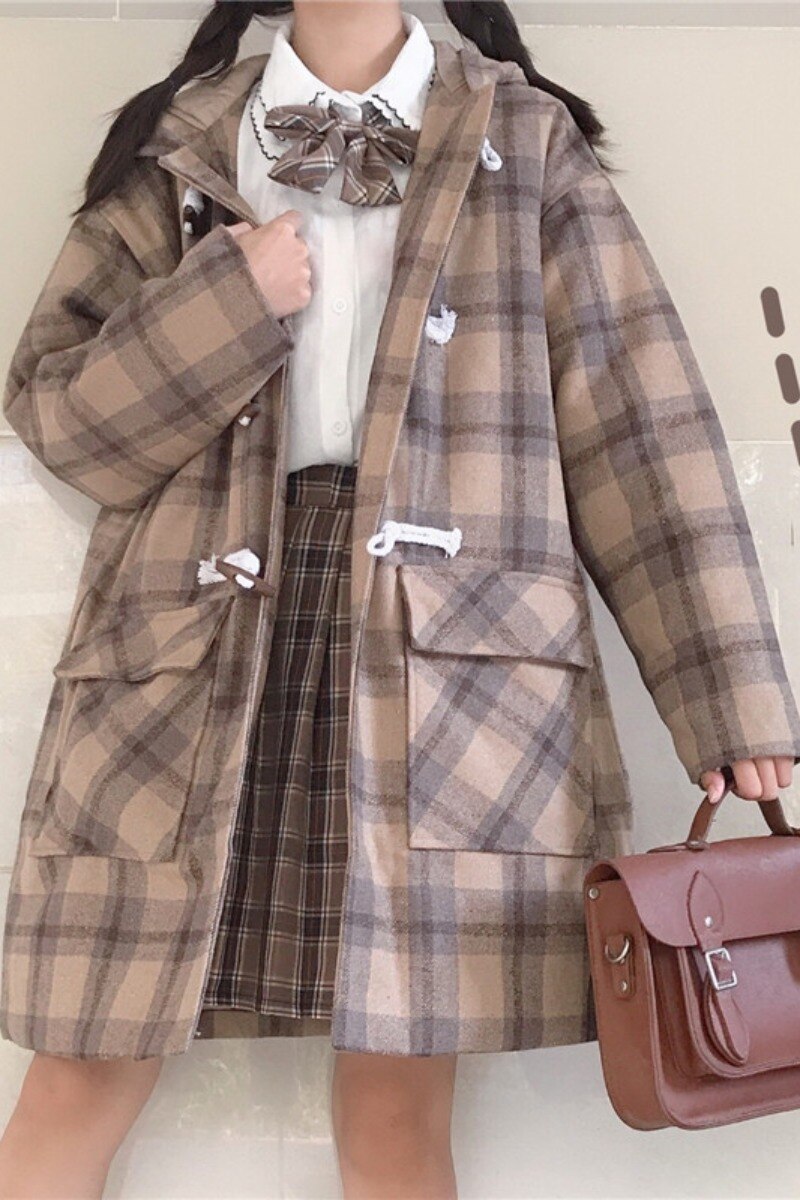 spring style Japanese jk coat Sweater Coat japanese school uniform long sections plaid woolen Kawaii coat