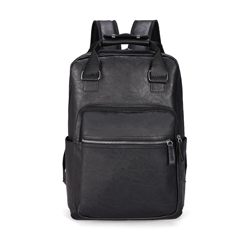 Large Laptop Backpacks Male Mochilas Casual Schoolbag For Teenagers Boys Brown Blak Men Backpack PU Leather Bagpack: Black