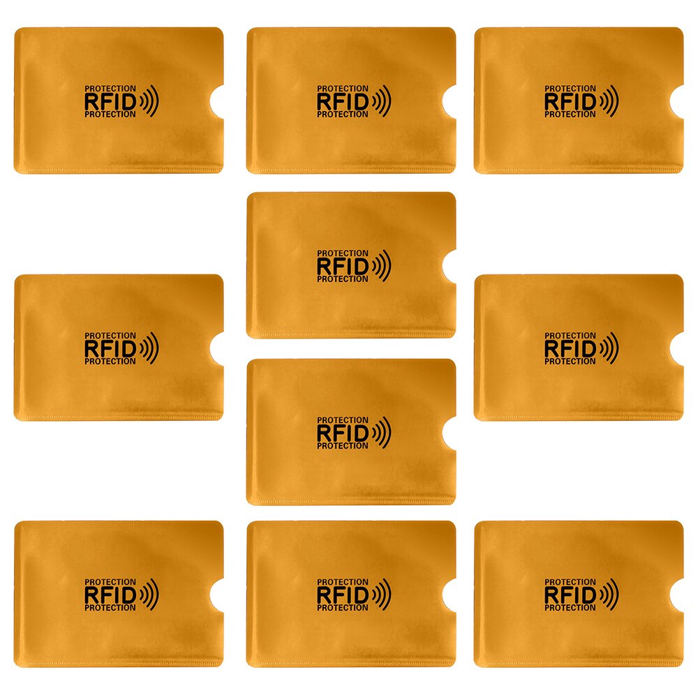 Tarjetero Anti Rfid con bloqueo de lector, 10 piezas, soporte de tarjeta de identificación de crédito, funda protectora de Metal de aluminio, soporte NFC 6,2x9,2: Gold 10 pcs