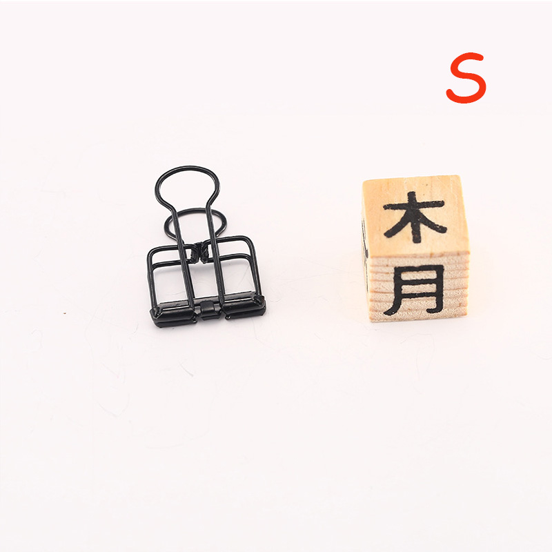 1 PCS Novelty Solid Color Hollow Out Metal Binder Clips S M L Notes Letter Paper Clips Marking Office Stationery Supplies: S black