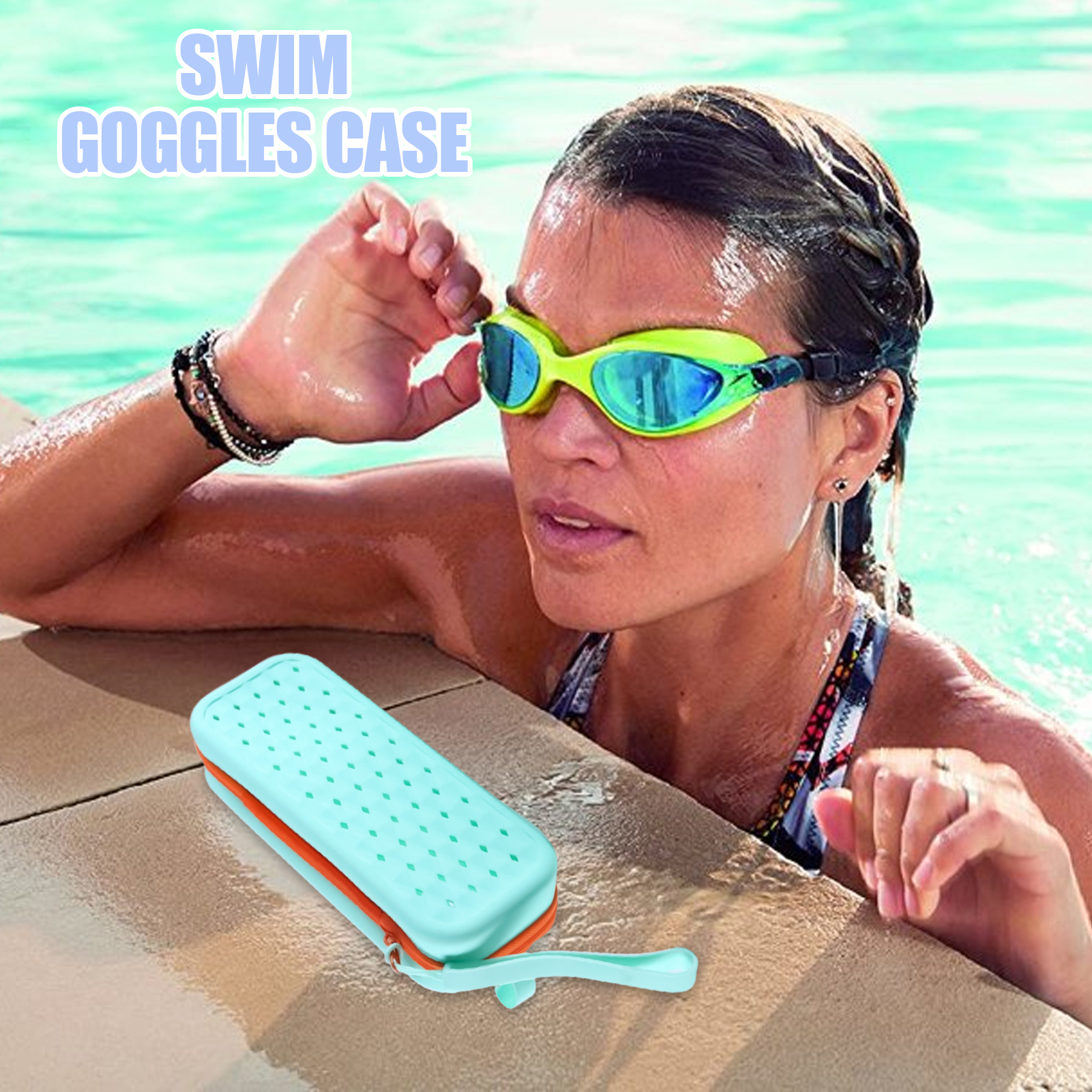 Silicone Goggle Case Swimming Goggles Storage Case with Drain Holes Water Sport Accessories Earplugs Organizer With Lanyard