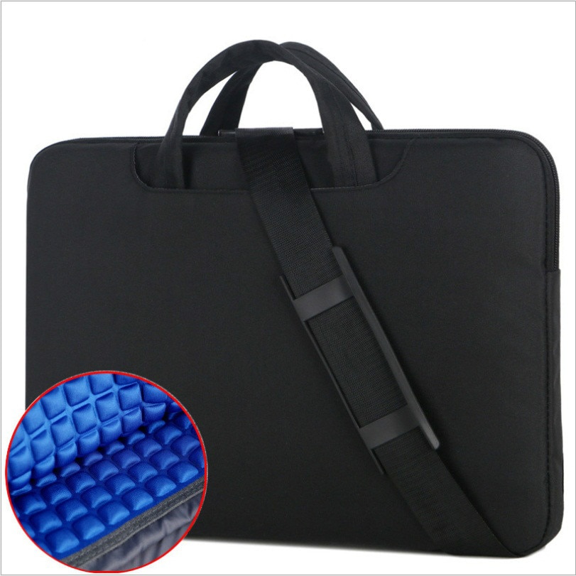 portable men's laptop bag waterproof Oxford cloth solid shockproof men's shoulder bag business tote: Black